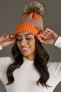 Orange & Speckled Pattern Pom Hat-Lemons and Limes Boutique