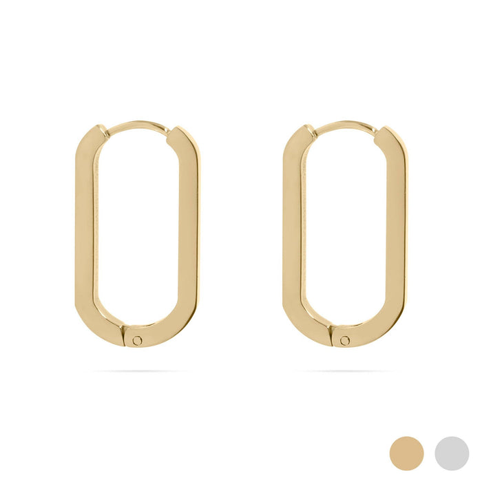 18K Gold PVD Stainless Stainless Steel Oval Huggie Earrings-Gold-Lemons and Limes Boutique