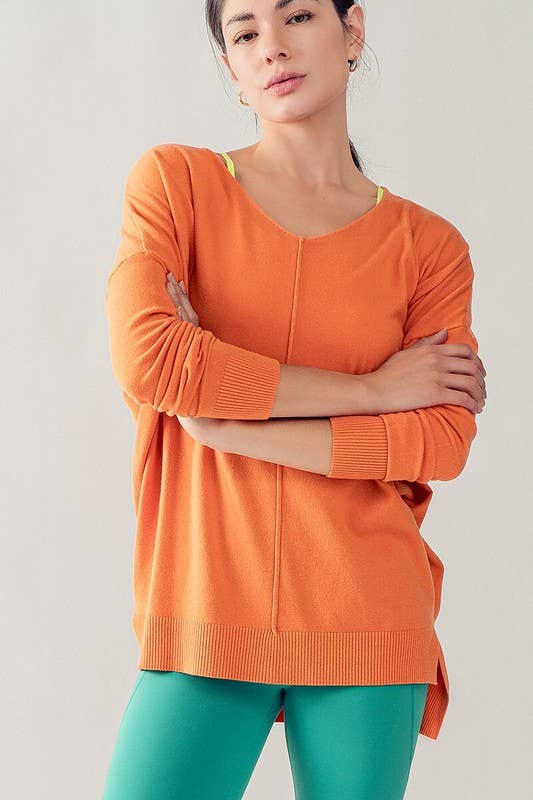Soft High-Low Tunic Sweater in Tangerine--Lemons and Limes Boutique