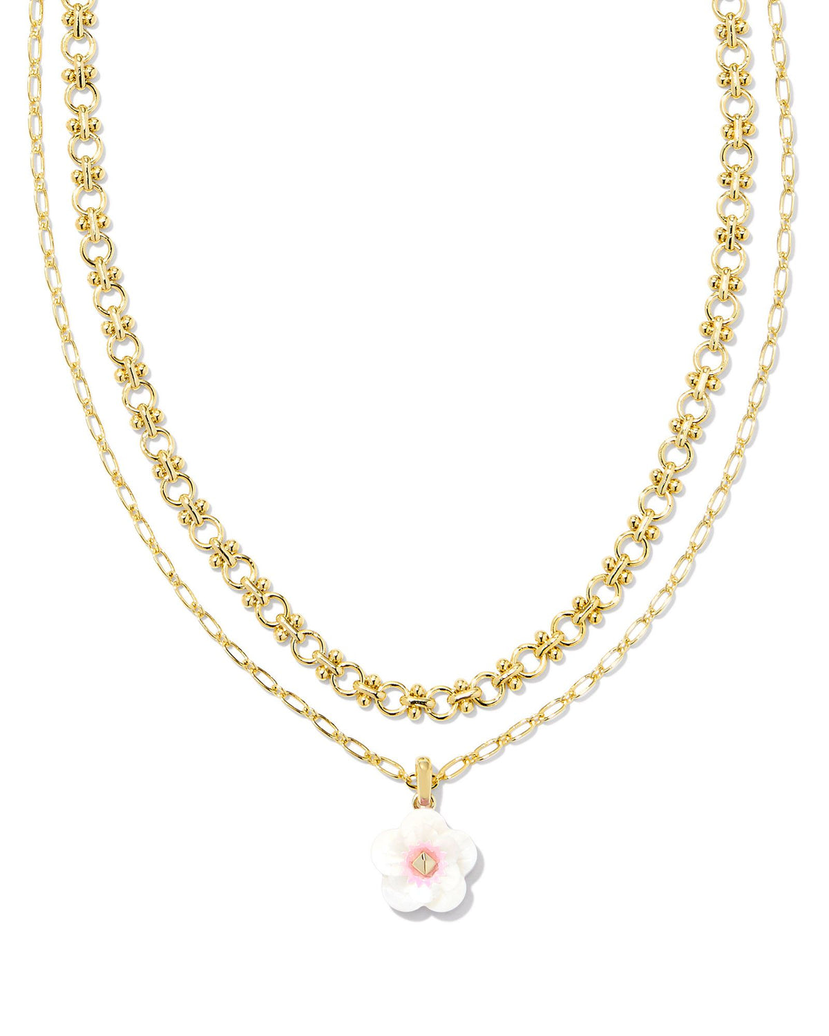 Deliah Multi Strand Necklace in Gold Iridescent Pink White Mix by Kendra Scott-Lemons and Limes Boutique