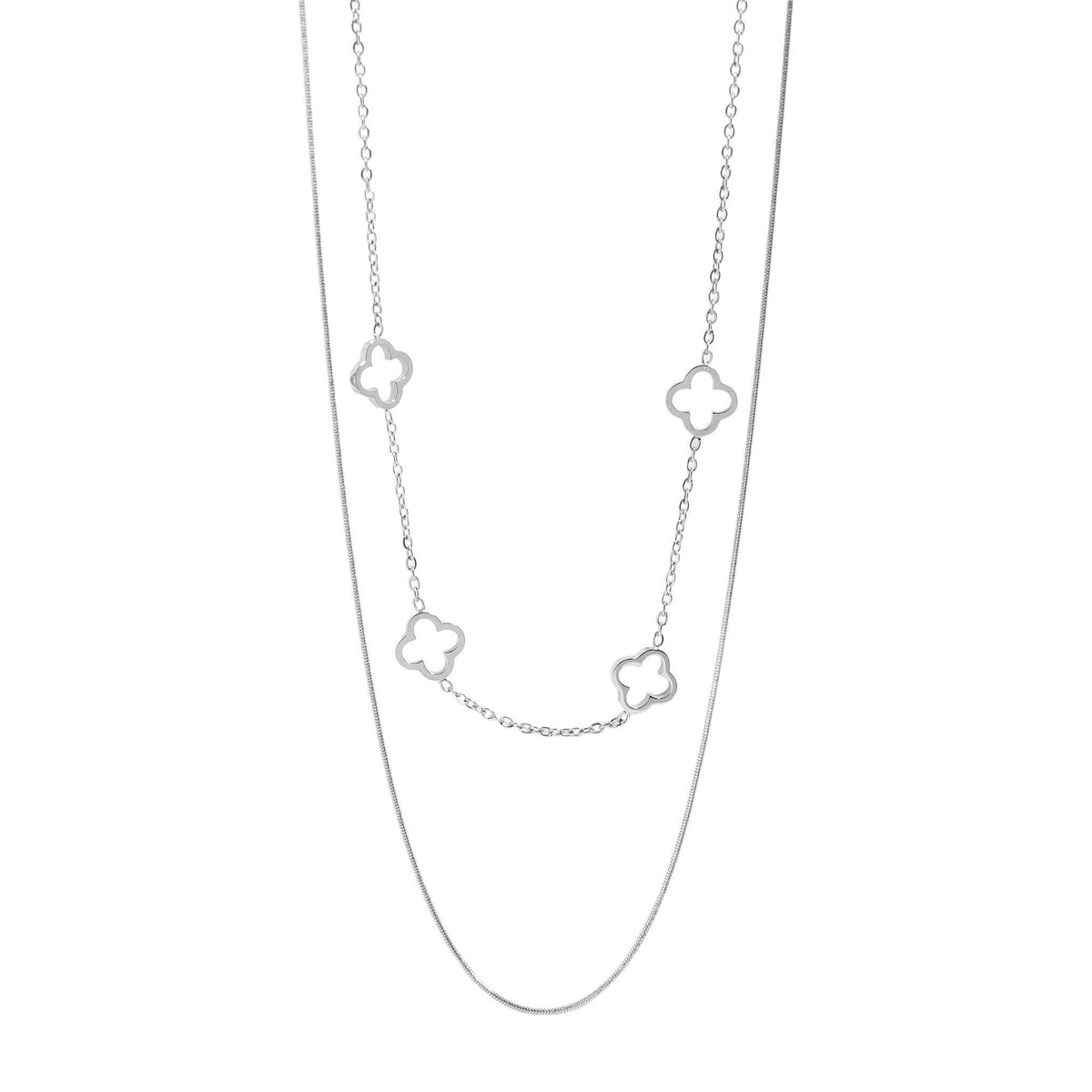 18K Gold PVD Stainless Steel Layered Clover Charm Necklace-Stainless-Lemons and Limes Boutique