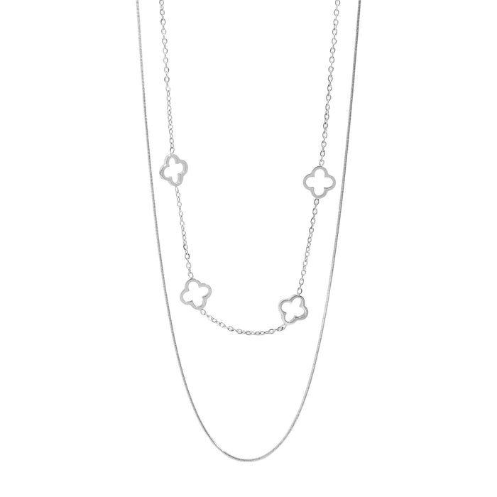 18K Gold PVD Stainless Steel Layered Clover Charm Necklace-Stainless-Lemons and Limes Boutique