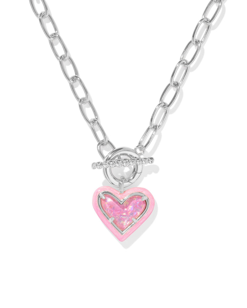 Ari Heart Enamel Frame Link and Chain Necklace in Silver Pink Iridescent Glitter by Kendra Scott-Lemons and Limes Boutique