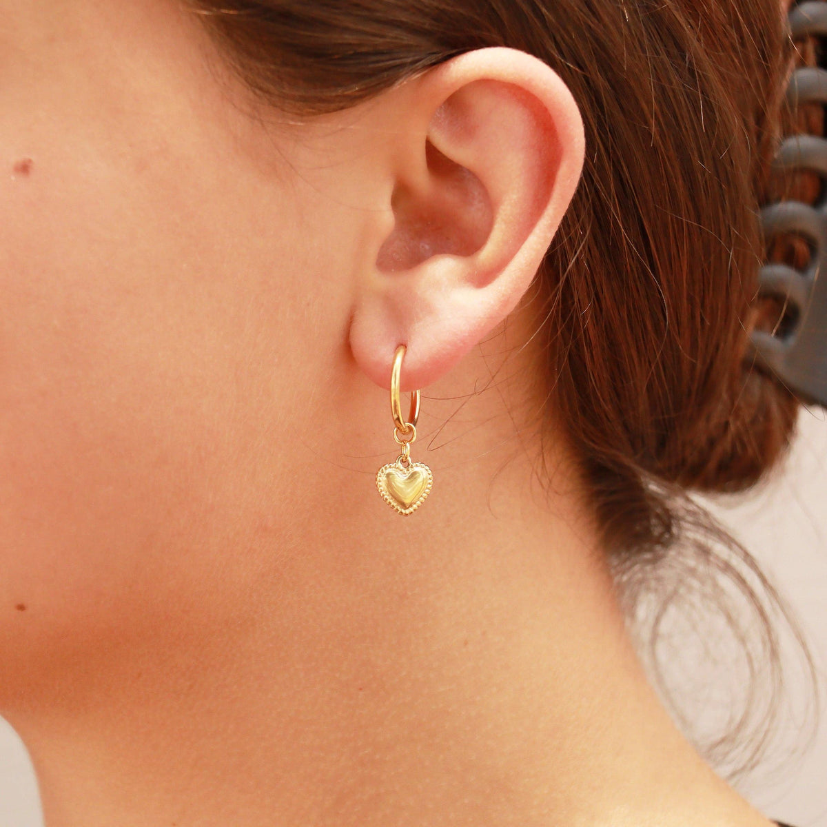 18K Gold PVD Stainless Steel Heart Pendant Hoop Earrings-Lemons and Limes Boutique