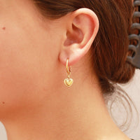 18K Gold PVD Stainless Steel Heart Pendant Hoop Earrings-Lemons and Limes Boutique