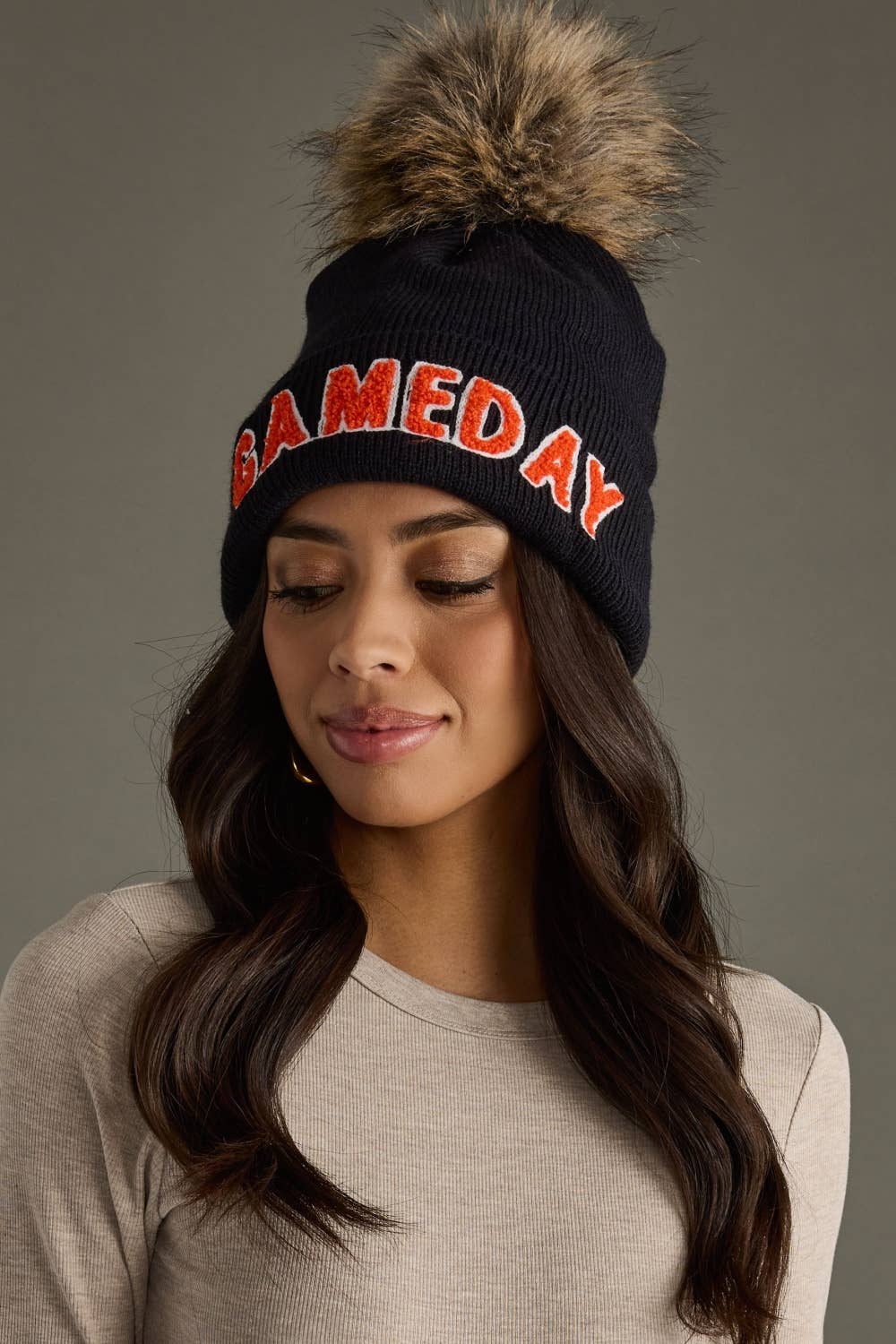 Black & Orange Game Day Pom Hat-Lemons and Limes Boutique