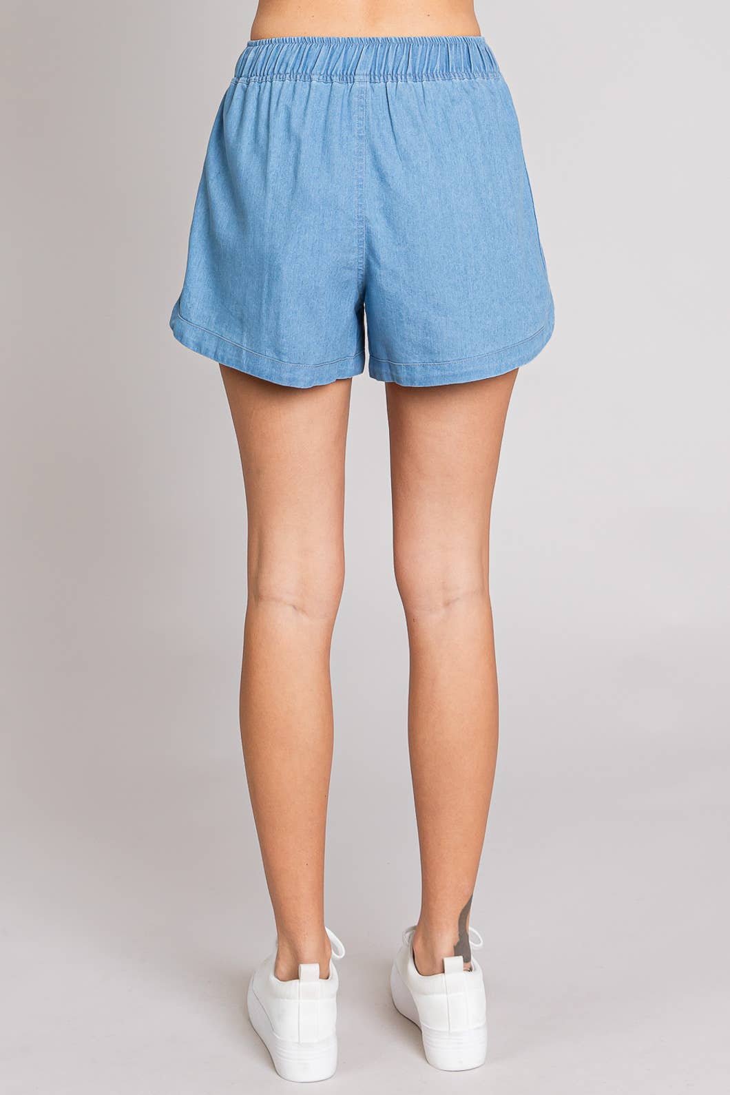 Women's Washed Denim Draw String Waist Shorts in Denim--Lemons and Limes Boutique