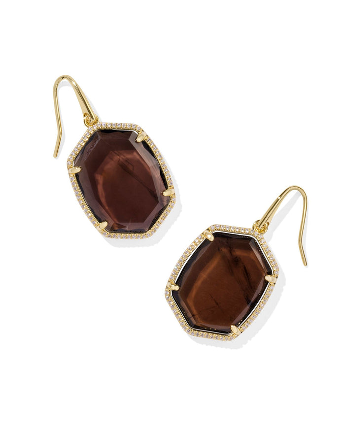 Daphne Pave Frame Drop Earring in Gold Smoky Quartz by Kendra Scott-Lemons and Limes Boutique