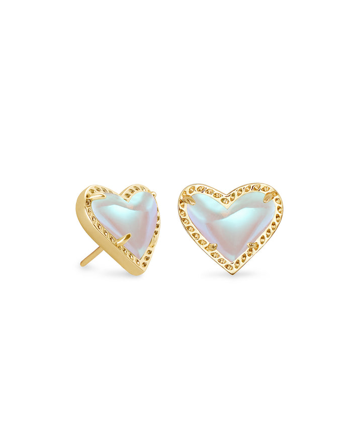 Ari Heart Stud Earrings in Gold Dichroic Glass by Kendra Scott-EARRINGS-Lemons and Limes Boutique