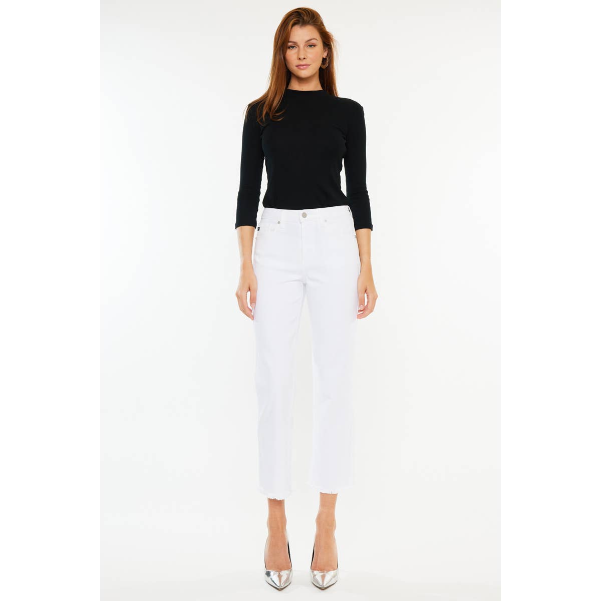 Zahara High Rise Cropped Straight Leg Jeans in White by Kan Can USA-Lemons and Limes Boutique