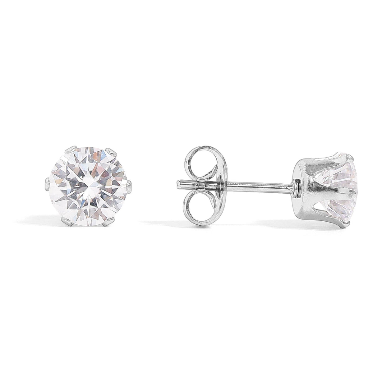 Stainless Steel Round CZ Stud Earrings-Lemons and Limes Boutique