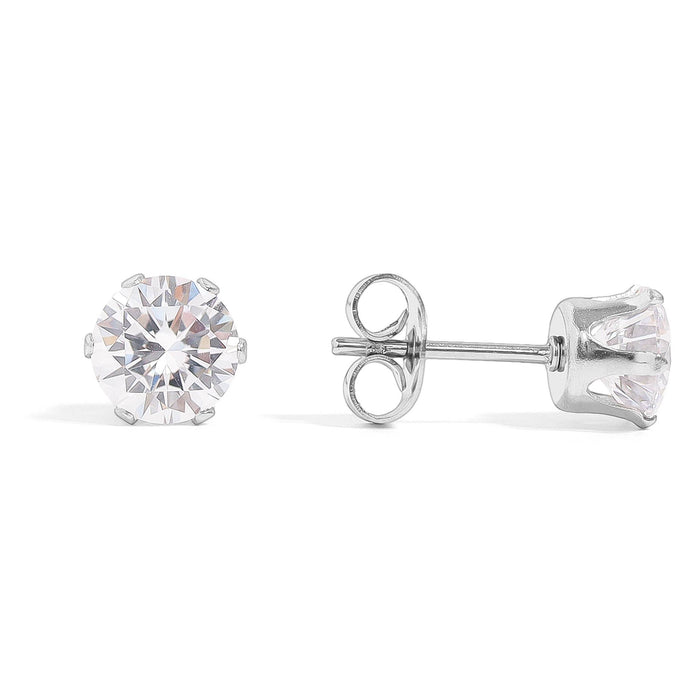 Stainless Steel Round CZ Stud Earrings-Lemons and Limes Boutique