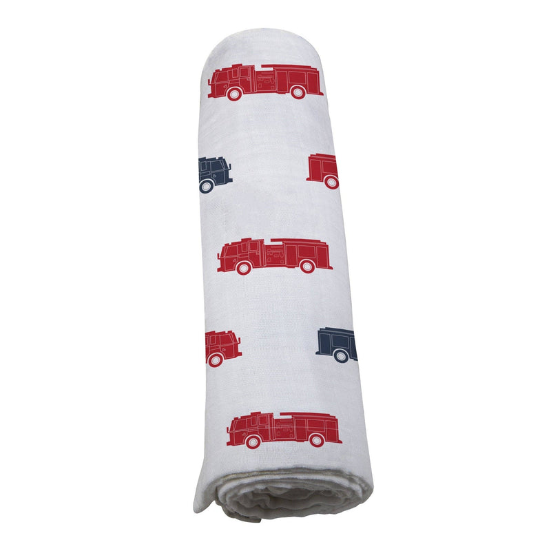 Blue and Red Fire Trucks Swaddle--Lemons and Limes Boutique