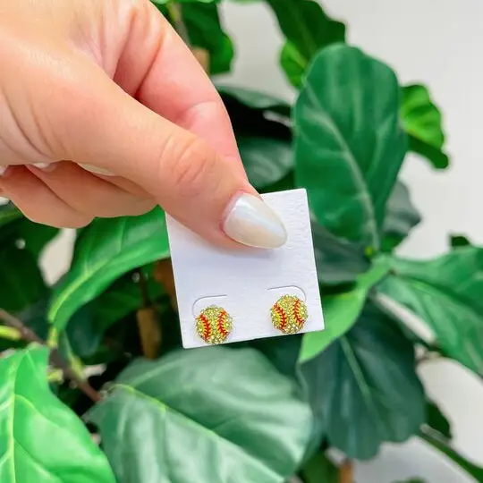 Petite Pave Softball Stud Earrings-Lemons and Limes Boutique