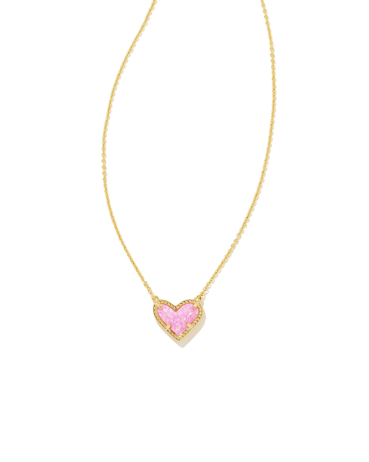 Ari Heart Short Pendant Necklace in Gold Bubblegum Pink Opal by Kendra Scott-NECKLACES-Lemons and Limes Boutique