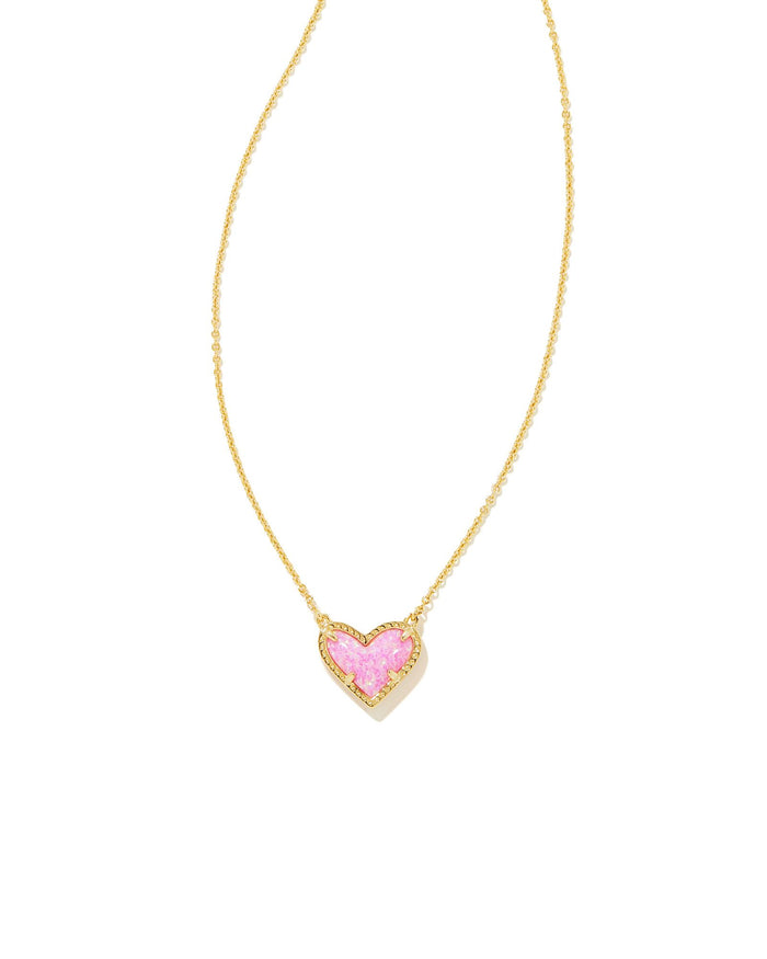 Ari Heart Short Pendant Necklace in Gold Bubblegum Pink Opal by Kendra Scott-NECKLACES-Lemons and Limes Boutique