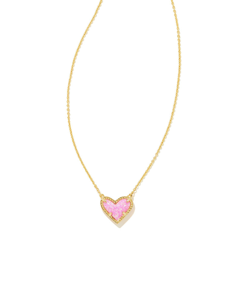 Ari Heart Short Pendant Necklace in Gold Bubblegum Pink Opal by Kendra Scott-NECKLACES-Lemons and Limes Boutique