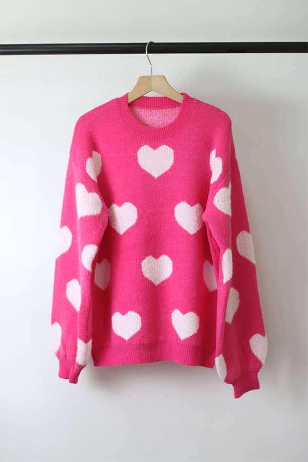 Valentine's Day Heart Sweater in Hot Pink-Lemons and Limes Boutique