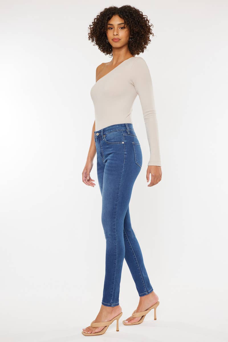 Luella High Rise Super Skinny Jeans in Medium Stone Wash by Kan Can USA--Lemons and Limes Boutique