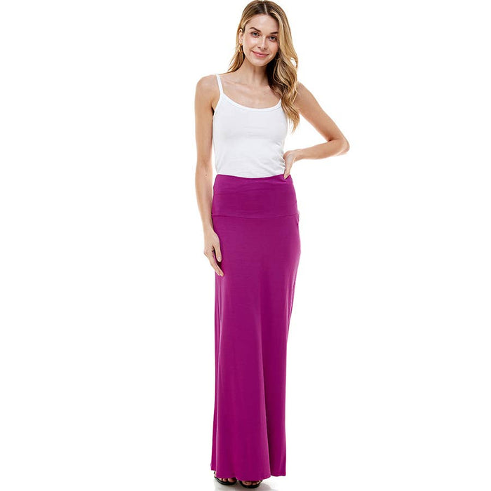High Waist Solid Soft Maxi Skirt in Dark Magenta--Lemons and Limes Boutique