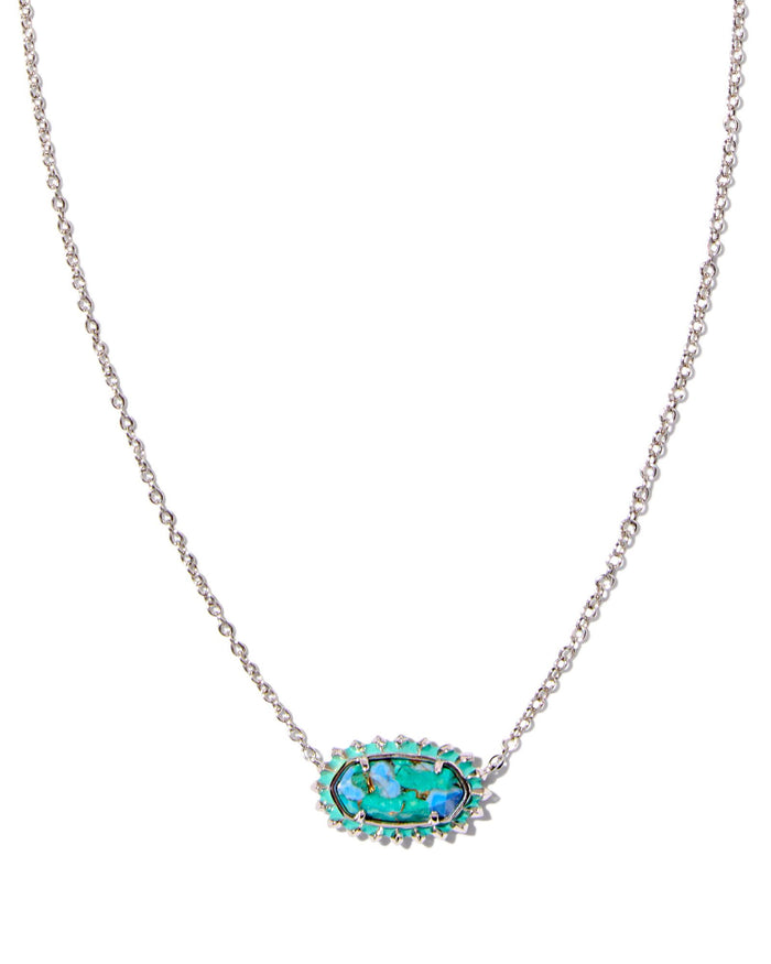 Elisa Color Burst Frame Short Pendant Necklace in Silver Bronze Veined Aqua Magnesite by Kendra Scott--Lemons and Limes Boutique