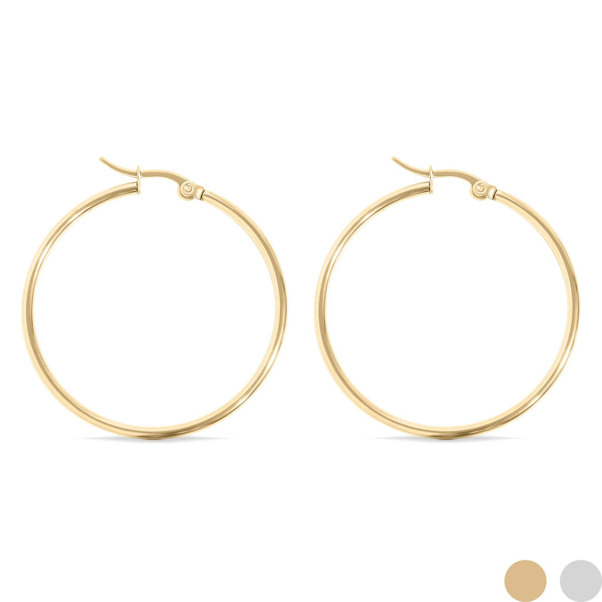 18K Gold PVD Stainless Steel Round Tube Hoop Earrings-Lemons and Limes Boutique