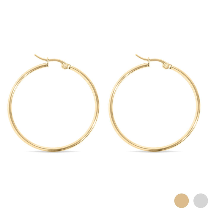 18K Gold PVD Stainless Steel Round Tube Hoop Earrings-Lemons and Limes Boutique