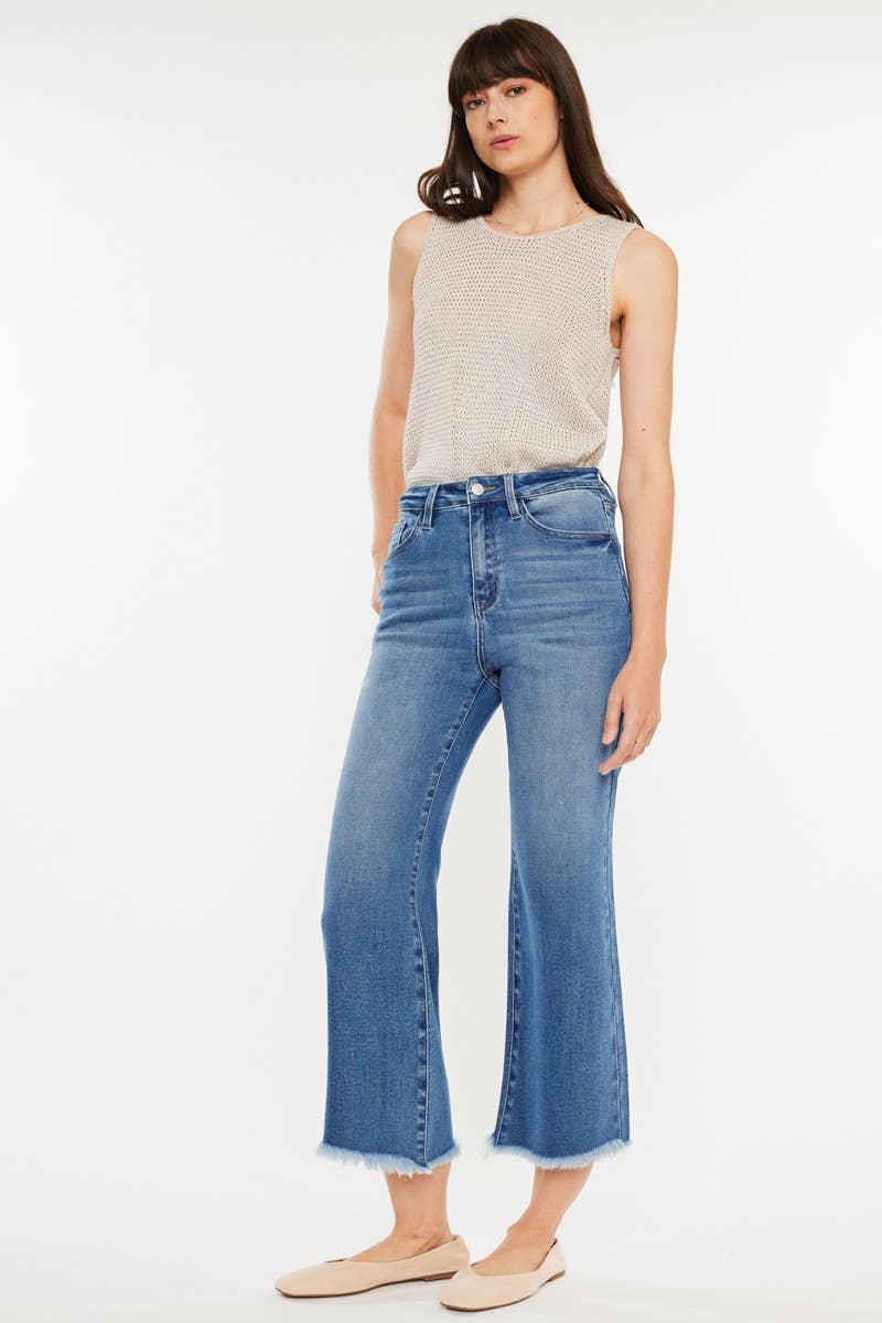 Rixby High Rise Capri Flare Jeans in Medium Wash by Kan Can USA--Lemons and Limes Boutique