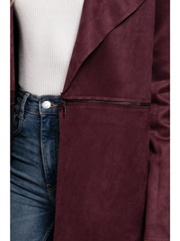 Long Sleeve Front Two Zipper Detail Faux Suede Long Jacket in Cherry Coke-Lemons and Limes Boutique