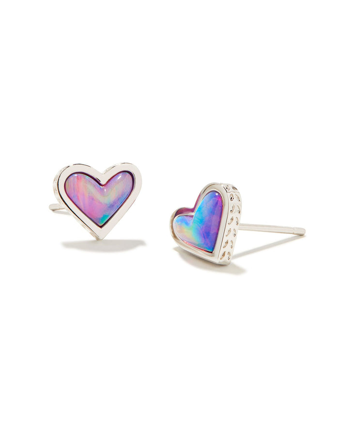 Framed Ari Heart Stud Earrings in Silver Lilac Opalescent Resin by Kendra Scott-Lemons and Limes Boutique