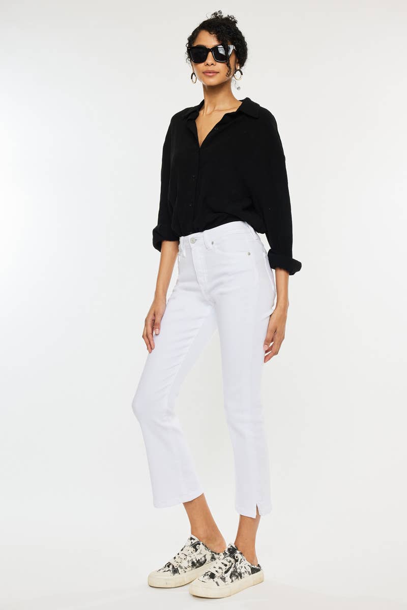 Bristol High Rise Kick Flare Jeans in White by Kan Can USA--Lemons and Limes Boutique