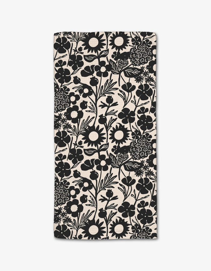 Black Flower Garden Bar Towel by Geometry-Lemons and Limes Boutique