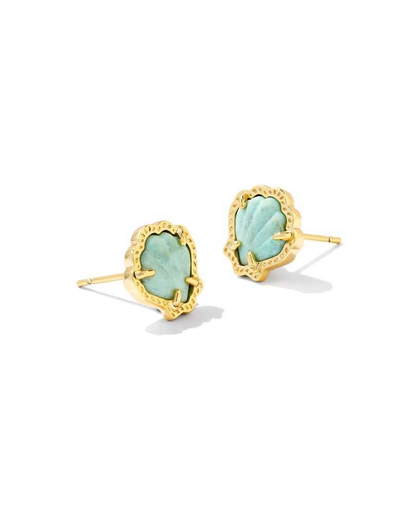 Brynne Shell Stud Earrings in Gold Sea Green Chrysocolla-Lemons and Limes Boutique