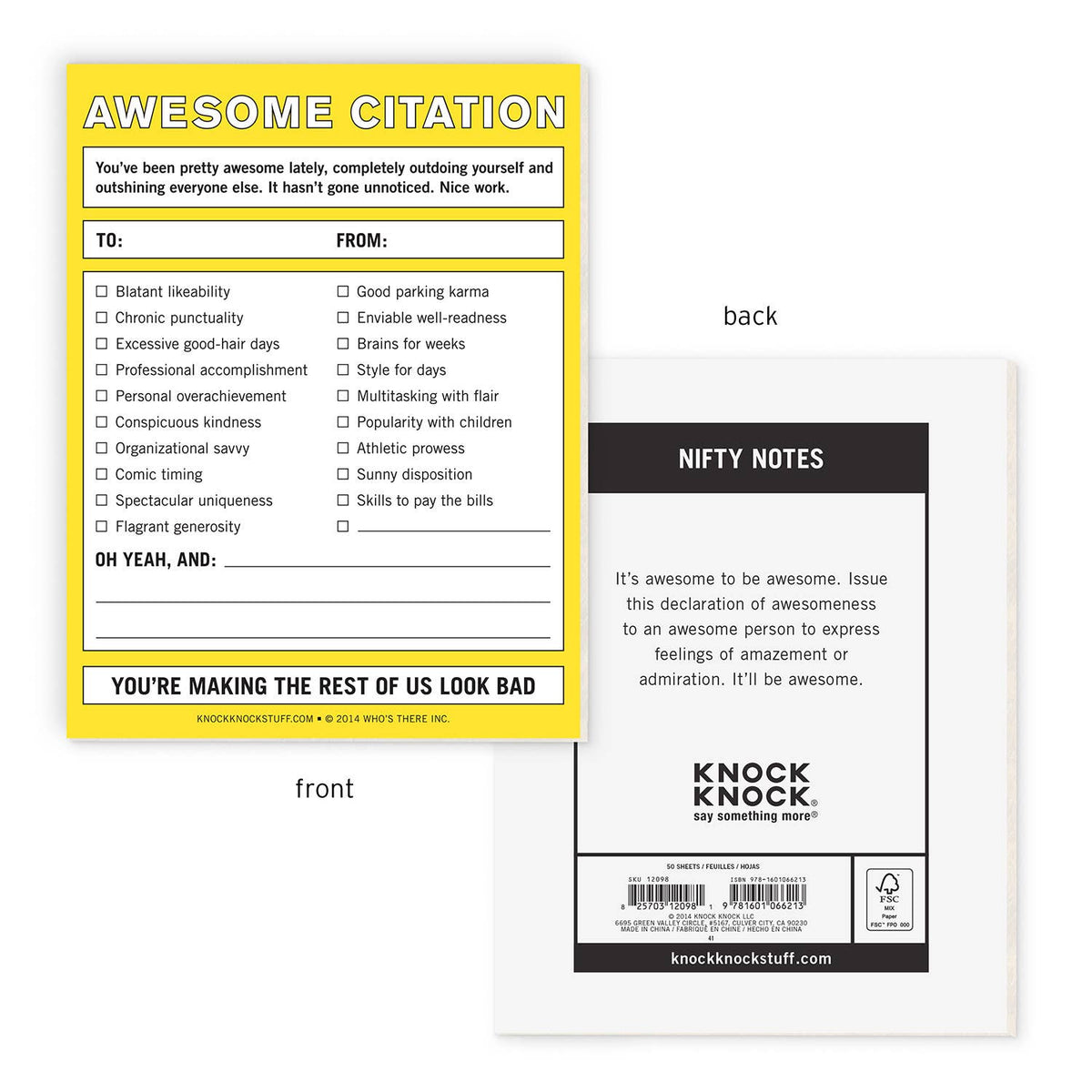 Awesome Citation Nifty Note Pad (Yellow)--Lemons and Limes Boutique