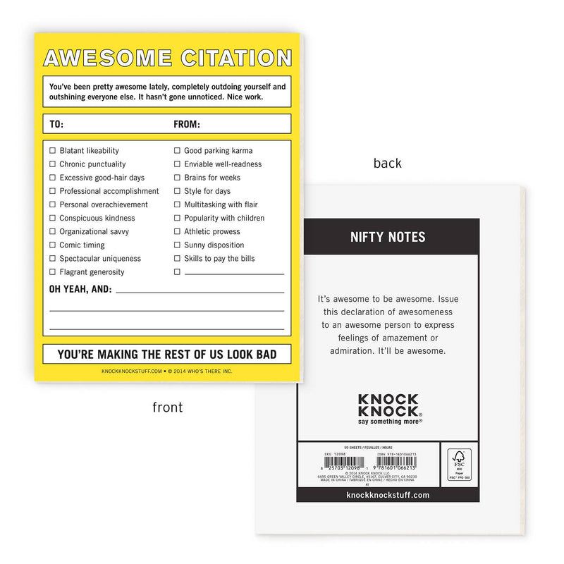 Awesome Citation Nifty Note Pad (Yellow)--Lemons and Limes Boutique