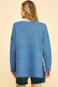Soft V Neck Knit Sweater in Denim Blue--Lemons and Limes Boutique