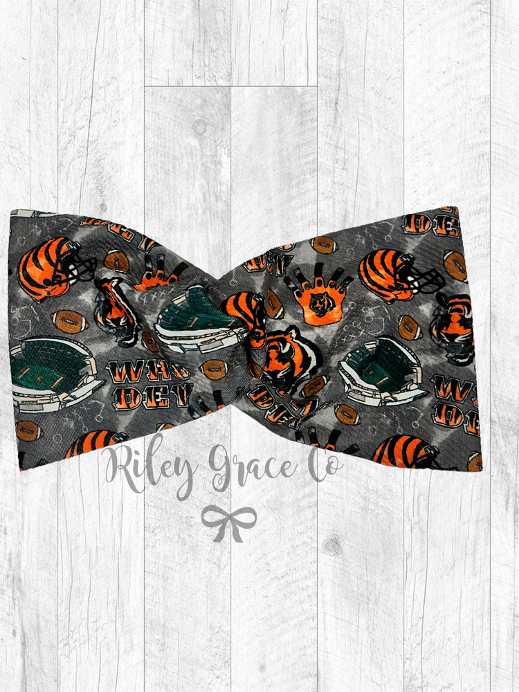 Cincinnati Bengals Exclusive Print Bow on Rust Free Clip--Lemons and Limes Boutique