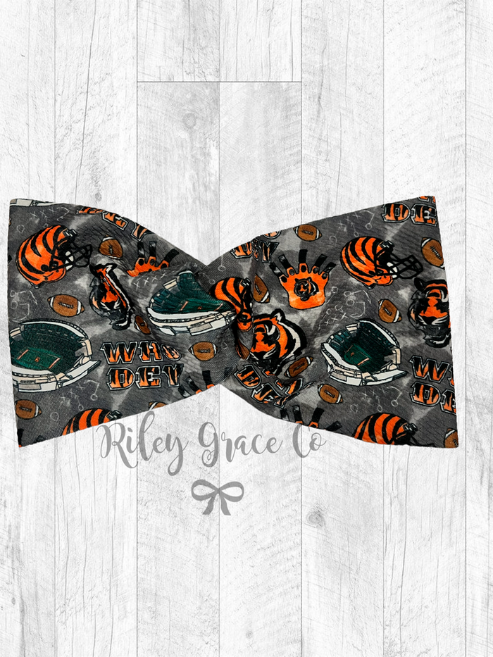 Cincinnati Bengals Exclusive Print Bow on Rust Free Clip--Lemons and Limes Boutique