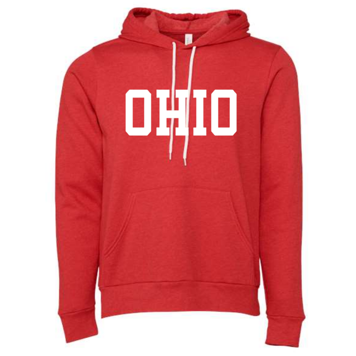 OHIO Block Hooded Sponge Fleece Sweatshirt on Heather Red-Lemons and Limes Boutique