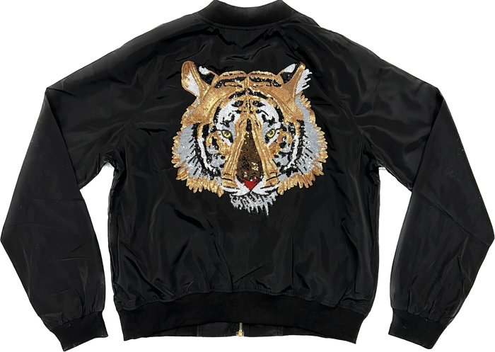 Tiger Head Bomber Jacket in Black--Lemons and Limes Boutique