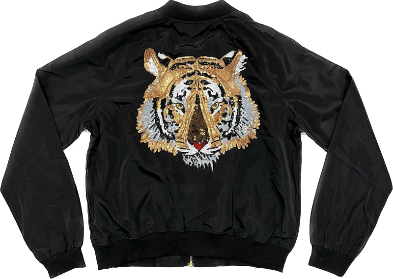 Tiger Head Bomber Jacket in Black--Lemons and Limes Boutique