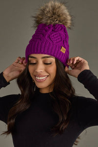 Purple Cable Knit Pom Hat-Lemons and Limes Boutique