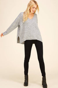 Soft V Neck Knit Sweater in Charcoal-Lemons and Limes Boutique