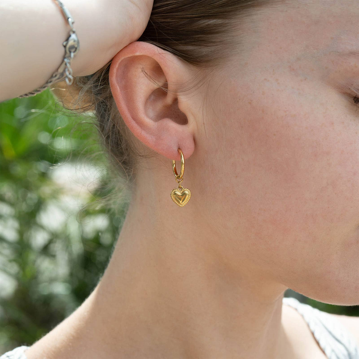 18K Gold PVD Stainless Steel Heart Pendant Hoop Earrings-Lemons and Limes Boutique