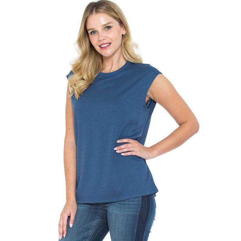 Women's Sleeveless Waist Length Sporty Top in Heather Blue--Lemons and Limes Boutique