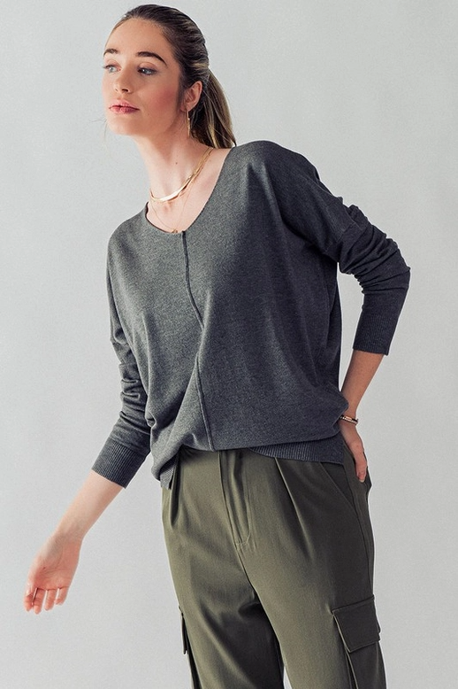 Soft High-Low Tunic Sweater in Charcoal--Lemons and Limes Boutique