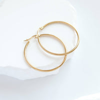 18K Gold PVD Stainless Steel Round Tube Hoop Earrings-Lemons and Limes Boutique