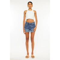 Sasha High Rise Fray Hem Denim Shorts In Medium Stone Wash Kan Can USA--Lemons and Limes Boutique