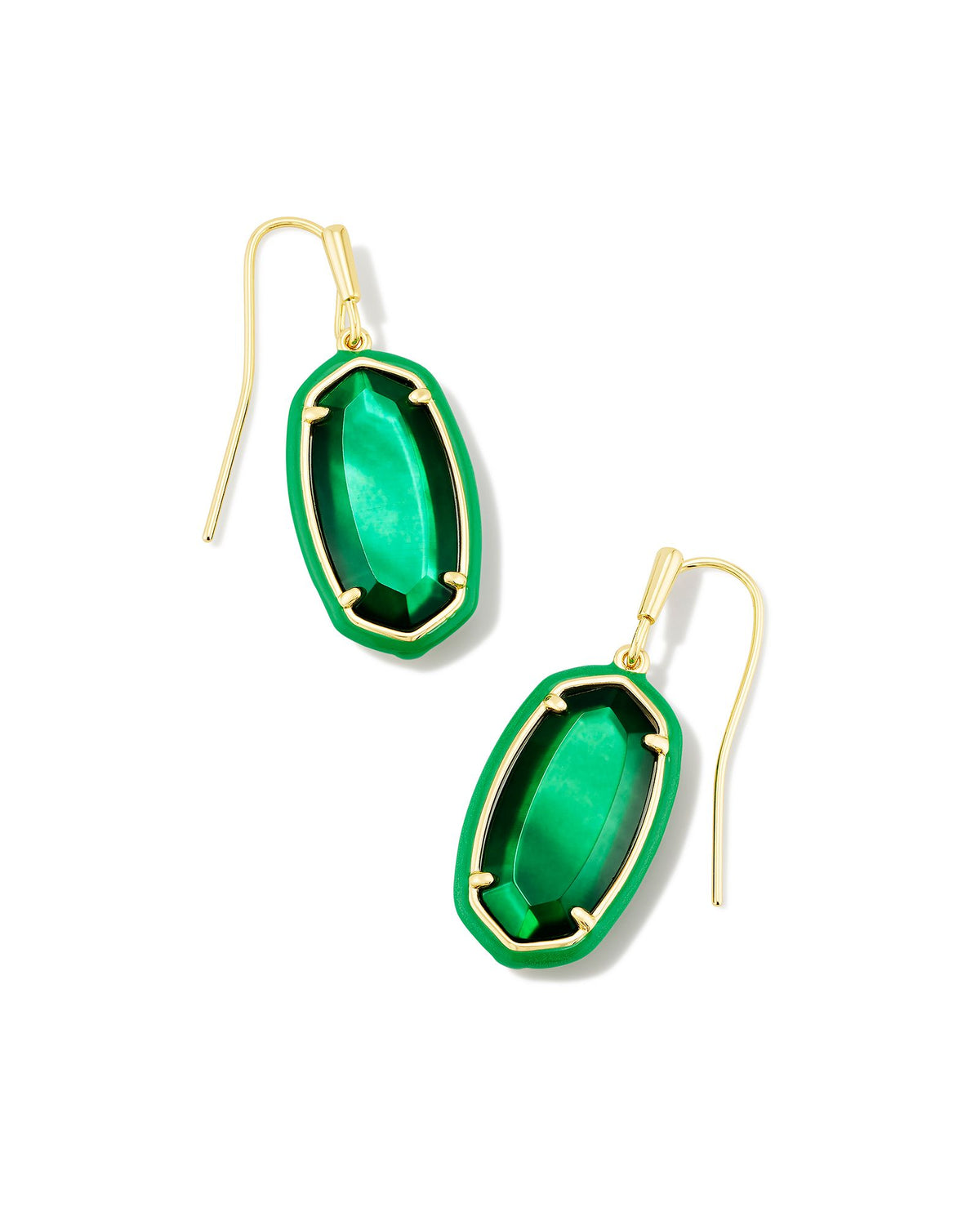 Dani Enamel Frame Drop Earrings in Gold Emerald Illusion by Kendra Scott-Lemons and Limes Boutique