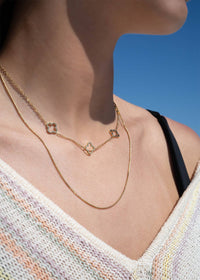 18K Gold PVD Stainless Steel Layered Clover Charm Necklace-Lemons and Limes Boutique